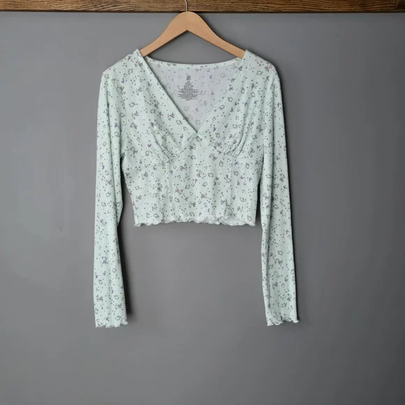 No Boundaries Mint Green Floral Two-Piece Pajama Set - Picture 2 of 4